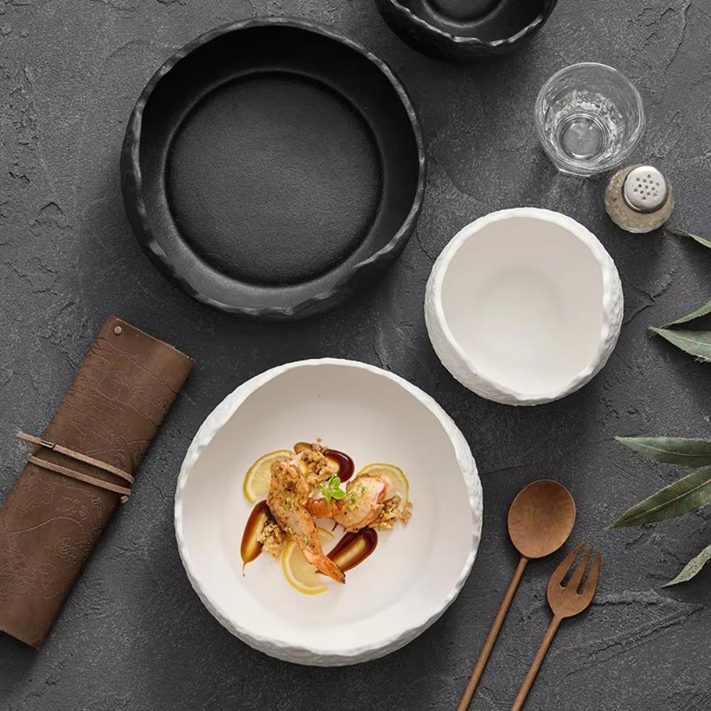 Irregular Shape Open Japanese Eggshell Design Soup Bowl Matte Finish Cold Dishes Plate  Hotel