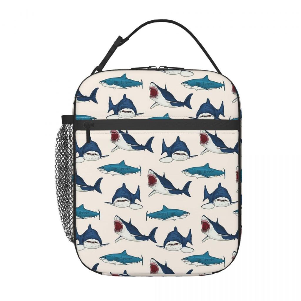 Cartoon Weißer Hai Isoliertische Lunchtasche für Kinder Schul-Kühlbox Thermische Lebensmittelbox Tragetasche Auslaufsichere Lunchboxen Behälter
