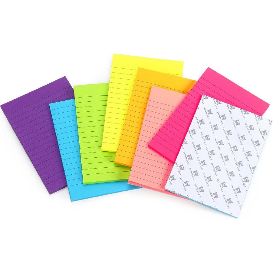 Eastern Wolf 8 Pads Lined Sticky Notes 4x6 in, Sticky Notes with Lines, Self-Stick Note Pads 8 Bright Multi Colors, 35 Sheet/Pad