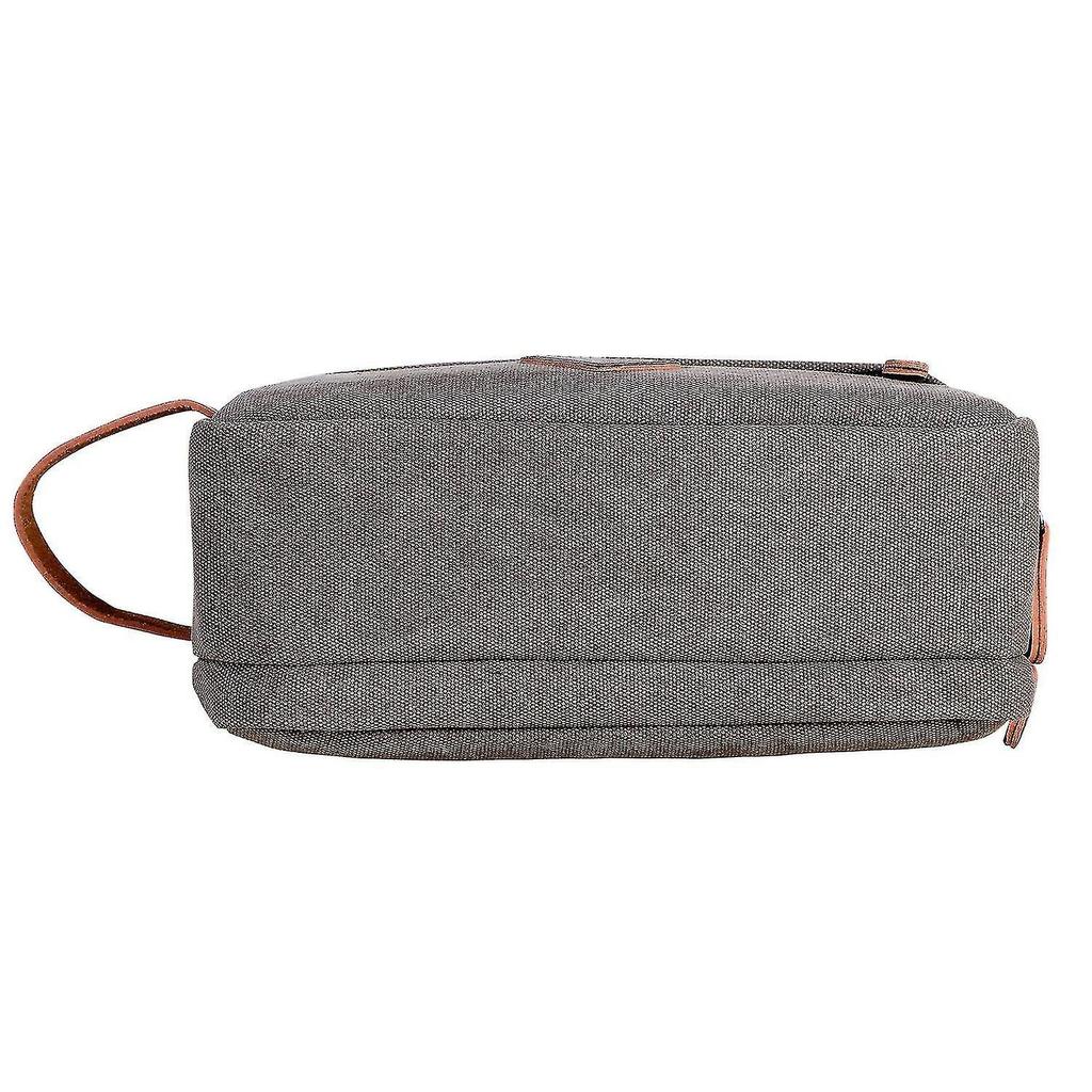 Mens Travel Toiletry Bag With Double Compartments Canvas Leather Cosmetic Makeup Organizer Shaving Dopp Kits - Gray
