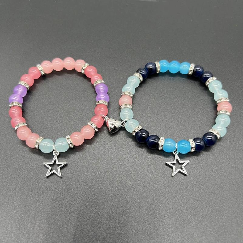 2Pcs/Set Fashion Couple Beads Bracelet Y2k Aesthetics Gifts for Anniversary