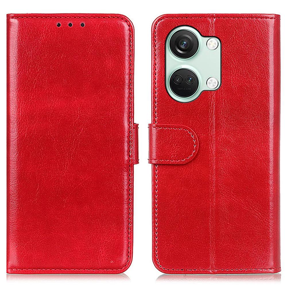 

For OnePlus Nord 3 5G/Ace 2V Crazy Horse Texture Flip Phone Cover Wallet TPU+PU Leather Stand Case Red