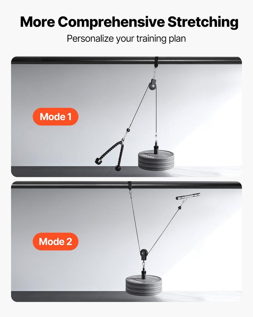 Pulley System, 1 PC LAT and Lift Pulley System, Gym Rack Pulleys Attachment with two Steel Cables, Short Bar, Dual Grip Handles, Cable Machine for