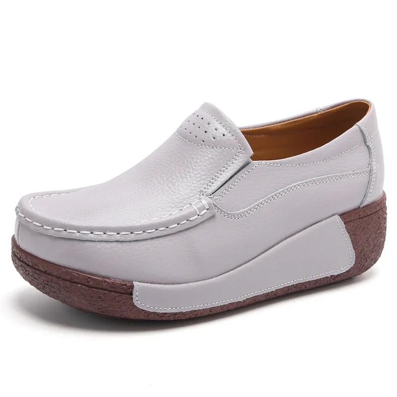 Fashion Soft Flatform Shoes Ladies Wedges Non-Slip Walking Shoes Lightweight Genuine Leather Casual Shoes Women Thick Bottom