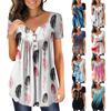 Women's Short Sleeve Tunic Loose Tops Casual Plus Size Tops Pleated Tunic Button Casual Summer Floral Tie Tops For Women