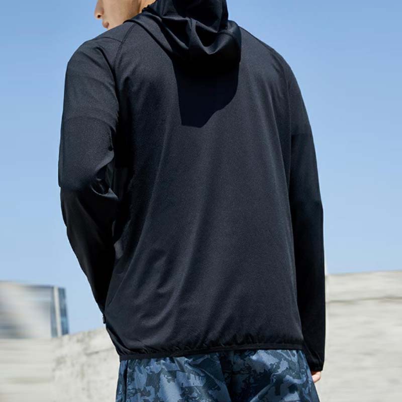 Anta Solid Color Hooded Letter Print Casual Jacket Men Jacket Black 952127715-3