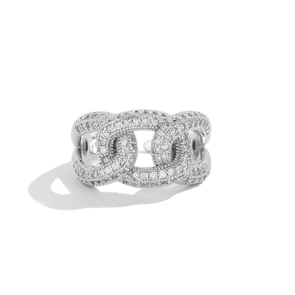 European and American Plated Real Gold Full Diamond Twist Opening Ring Design Cold Wind Fashion Personalized Index Finger Ring