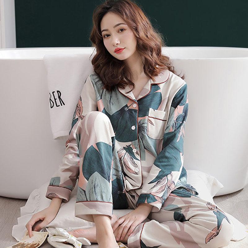 Pajamas women's spring and autumn 100% pure cotton long-sleeved women's winter Korean version can be worn outside cotton women's plus size loungewear