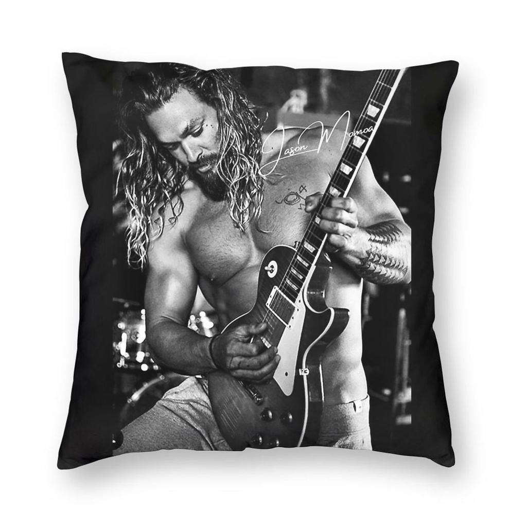 Jason Momoa Playing Guitar Square Pillowcase Polyester Linen Velvet Pattern Zip Decorative Throw Pillow Case Room Cushion Case