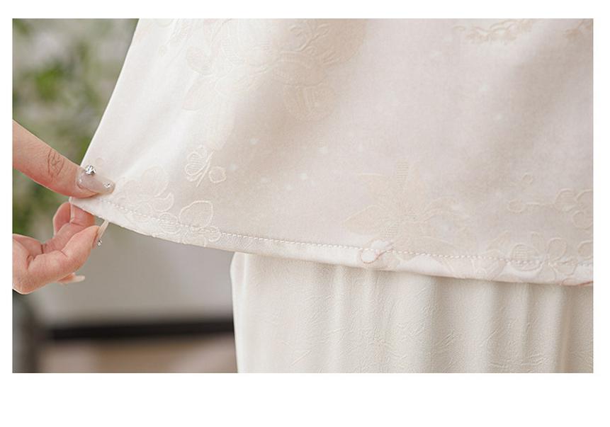 Elegant 2026 Summer Chinese Style Imitation Silk T-shirt with Gauze Sleeves for Middle-aged and Elderly Women