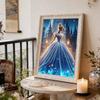 Disney Pearl Painting Cinderella Blue Dress Castle Back View Creative Exquisite Landscape Sparkling Painting Craft Home Wall DecorationDIYHandmadeGift