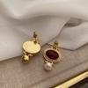 Unique Temperament, Court Style, Retro Red White Agate Earrings, Unique Design, High-End Exaggerated Niche Earrings