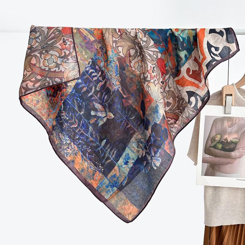 91 Retro Double-sided Velvet Large Square Scarf Women's New Spring and Autumn Foreign Style Fashion Cashew Flower Silk Scarf Neck Scarf Shawl