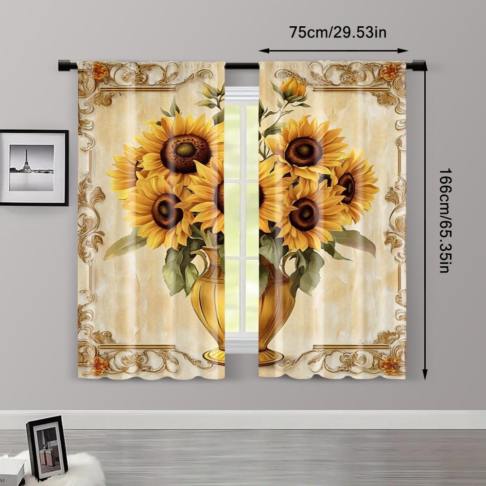 2 Stück   Vorhänge Chrysanthemenmuster Polyester Gewebt (ohne Stange) Vielseitige All-Season-Heimdekoration für Wohnzimmer & Schlafzimmer