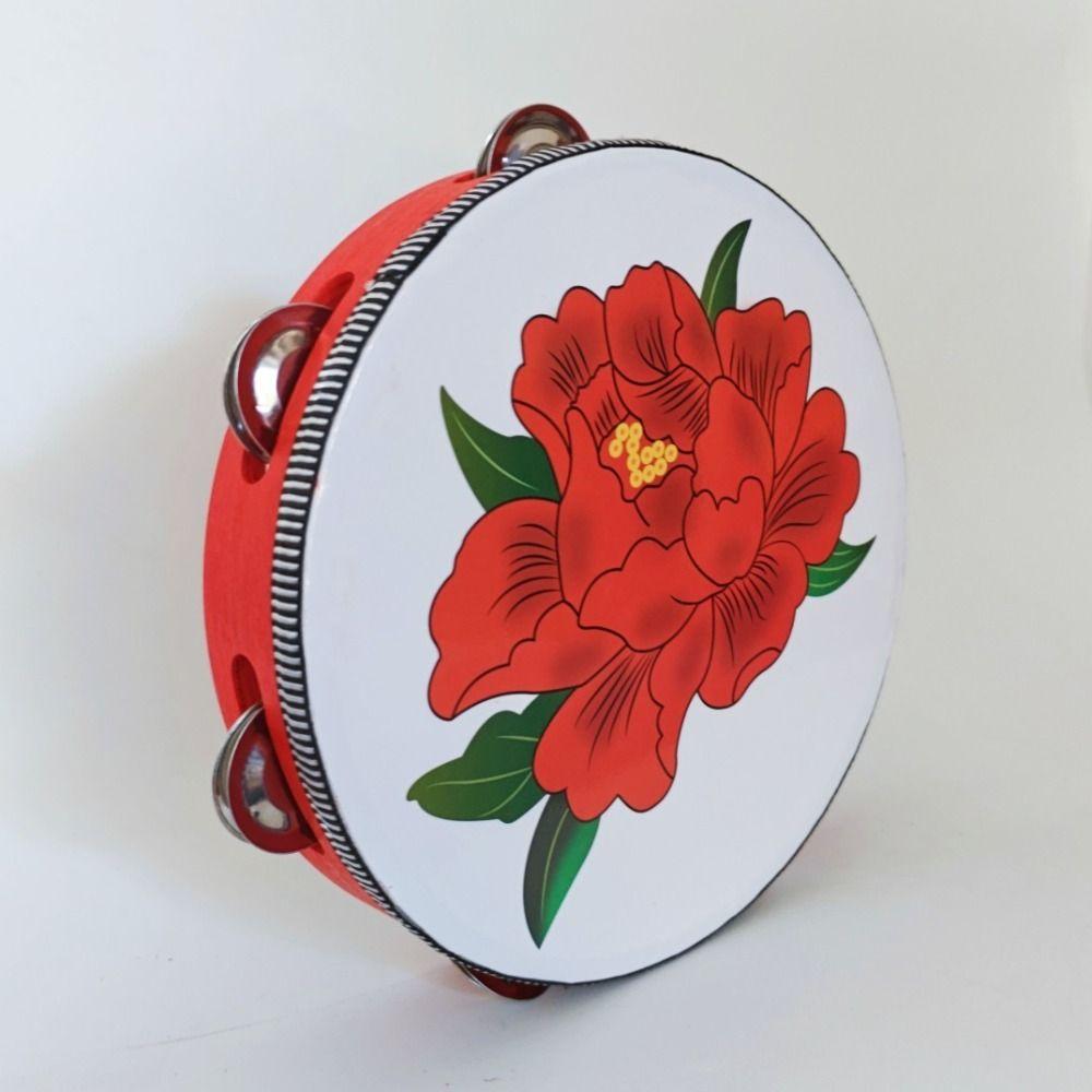 Chinese Style Tambourine Handbell 8 Inch Music Percussion Instrument Ethnic Floret Hand Drum  Kids