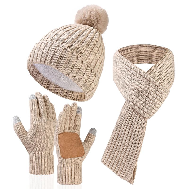 New Winter Warm Thicken Men Knitted Hat Women Scarf Scarf And Gloves Three Piece Plush Thermal Beanie Hats Casual Skullies Cap