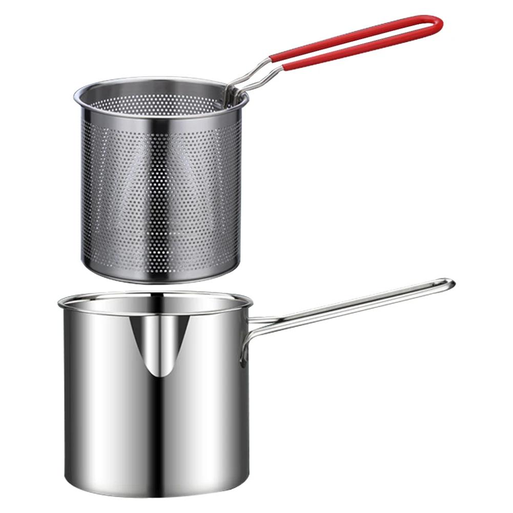 1200ML Deep Frying Pot with Strainer Basket Mesh Frying Pasta Pan 304 Stainless Steel for French Fries Chicken Fry