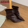 Fashion Heels Footwear Pointed Toe Ladies Ankle Modern Boots Shoes Fashion Pleated Women Short Boots Female Slip On Shoes Pumps