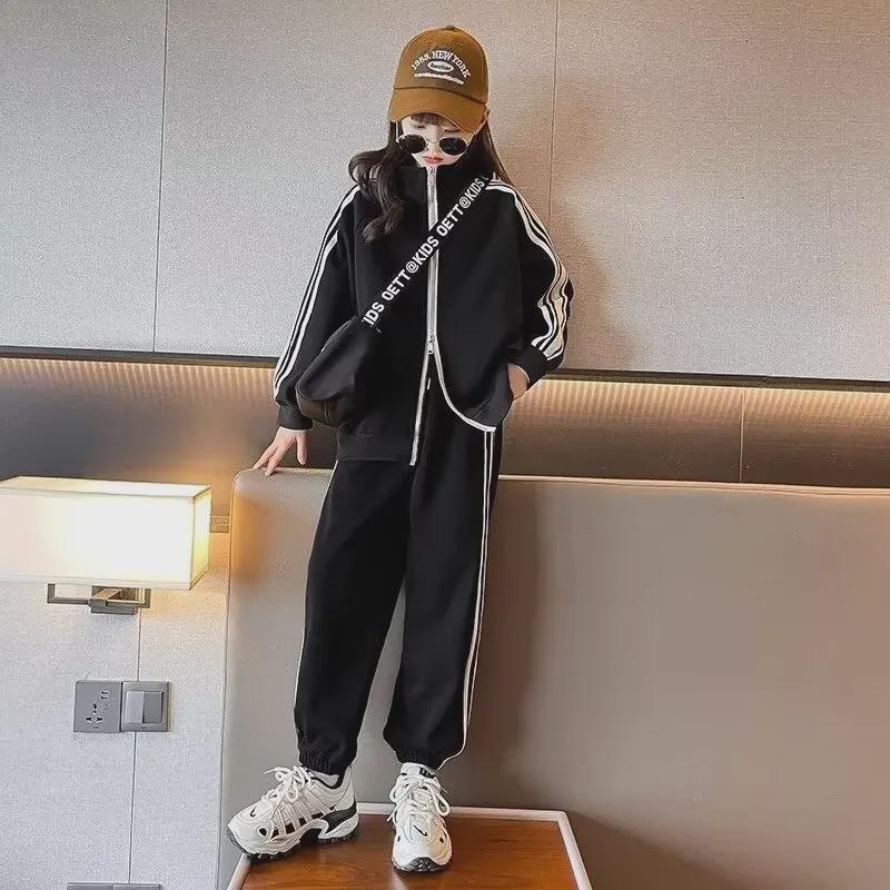 Costum elegant de primăvară pentru fete 2024 - Hanorac la modă și pantaloni sport casual pentru copii de mărime medie și mare