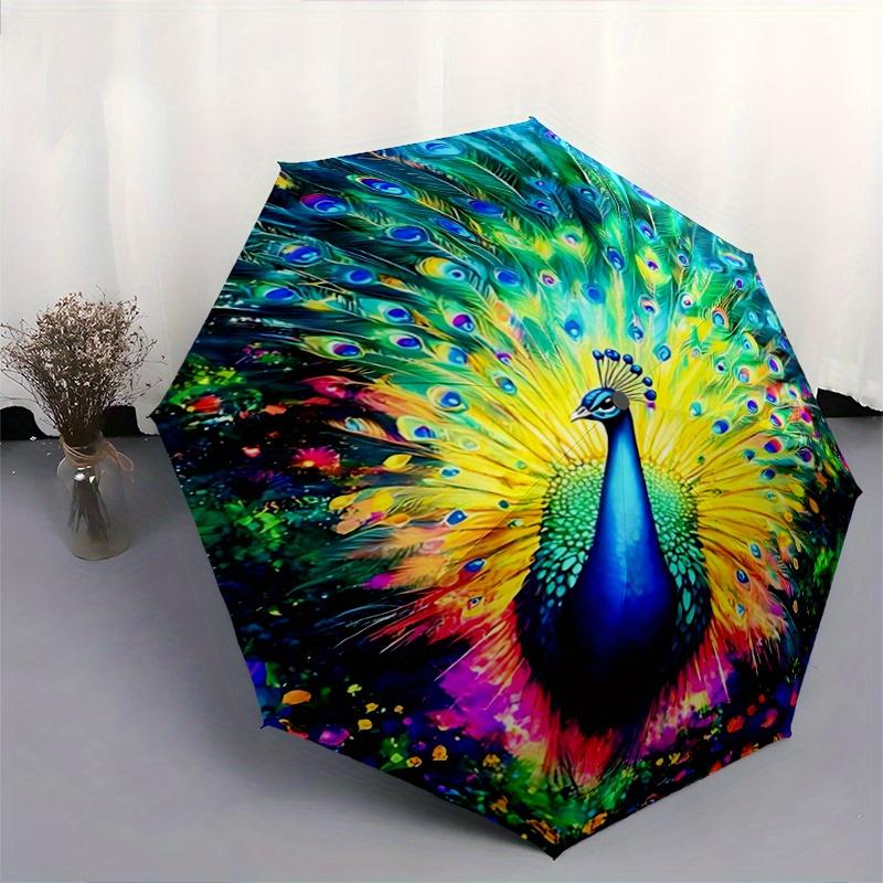 1pc Colorful Peacock Automatic Opening and Closing Umbrella - Lightweight 3-Fold Design, Suitable for Fans, Travel, Daily Use, Interesting Shape,