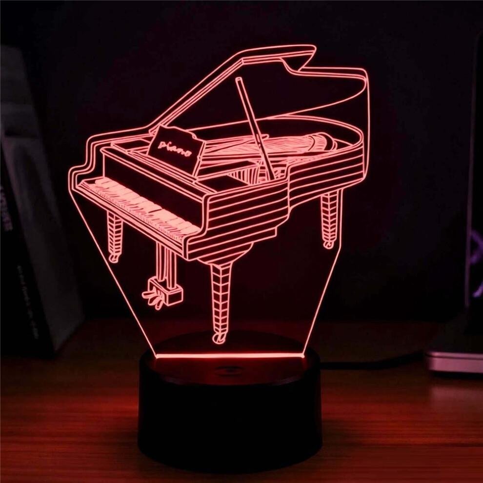 Piano 3D Lamp Seven Color Touch LED Creative Night Light, Black