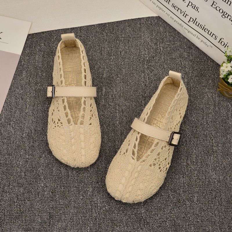 2025 summer new Beijing cloth shoes hollow women's single hole Doudou flat-bottomed lazy mesh old north cloth shoes women