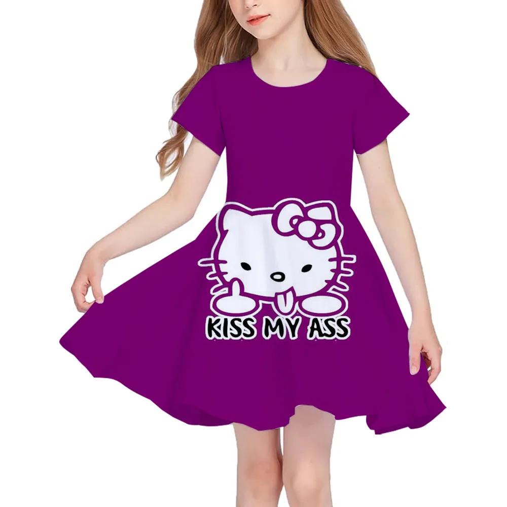 Summer New Children's Clothing Hello Kitty Printed Sleeveless Dress For 3-14 Year Old Girls Casual Breathable Princess Dress2025