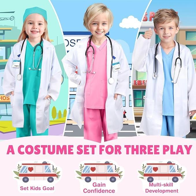 Kids Doctor Toy Set with Stethoscope Soft Fabric Realistic Pretend Play for Children 3-4 Years 110cm White/Pink