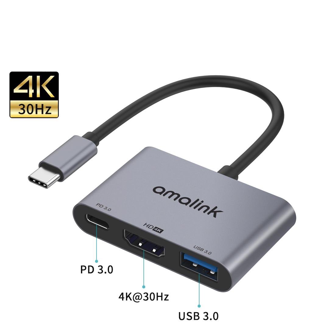 

AMALINK AL-9175D Type C to HDMI+USB 3.0+PD 3.0 Adapter Multi-port Hub As Shown A