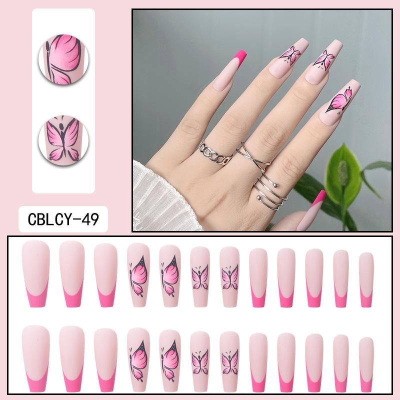 24Pcs Marble Gradient Long Coffin False Nails Detachable Wearable Gold Foil Ballerina Fake Nails Full Cover Nail Tips Press Glue