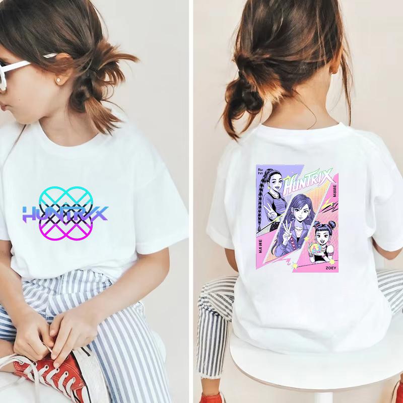 Kpop Hunter Girls' Korean Printed Short Sleeve Medium to Small Kids' T-Shirt