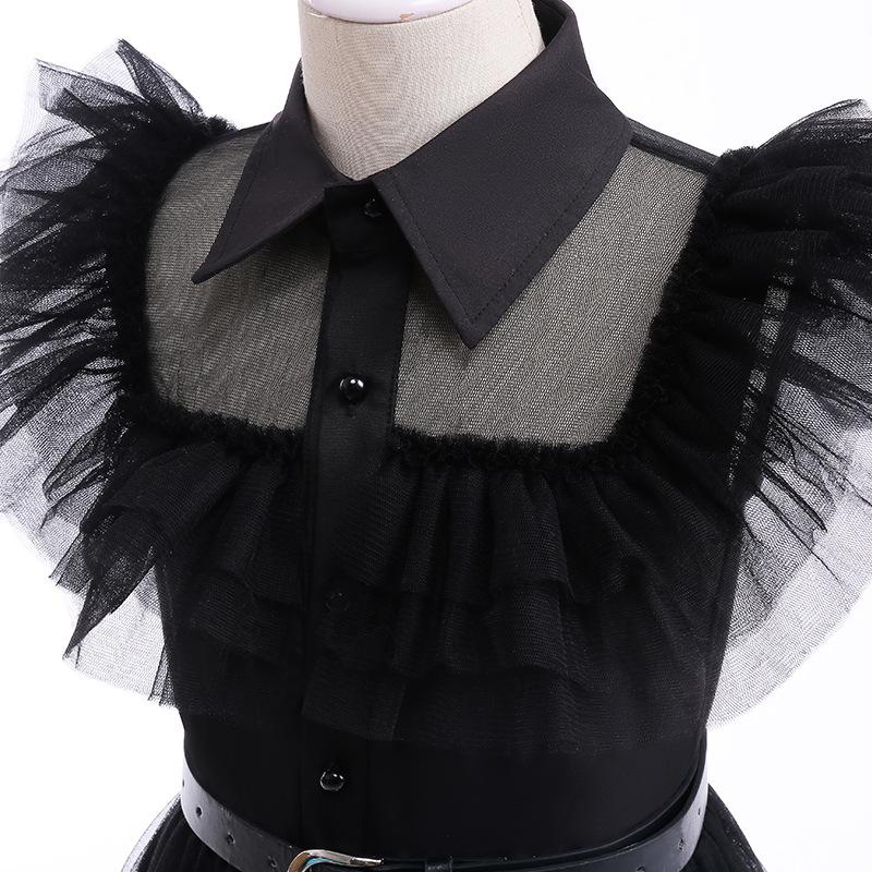 Popular Girls' Addams Family Wednesday Cosplay Dress with Puff Sleeves and Waist-Cinching Design
