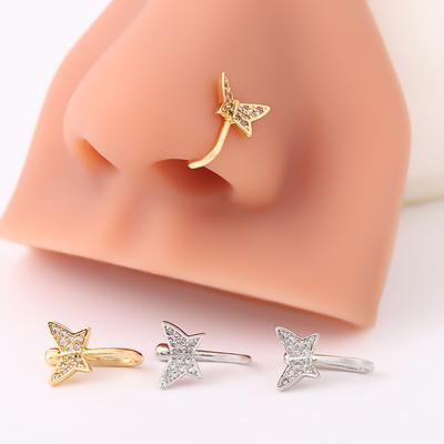 Butterfly Nose Ring Copper Inlaid Zircon Free Perforation U-Shaped Small Butterfly Nose Clip Puncture Jewelry