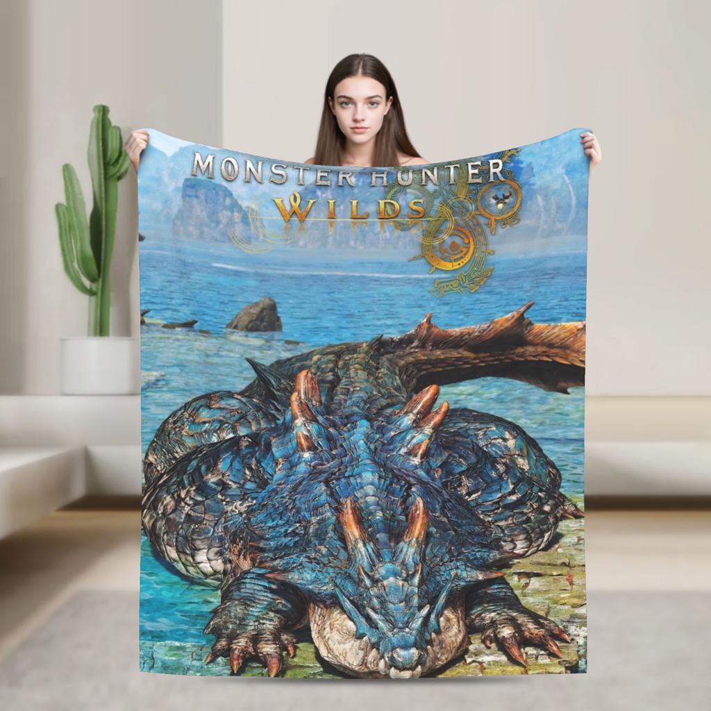 Monster Hunter Wilds Rey Dau Blankets Video Game Flannel Vintage Warm Throw Blanket for Bedroom Autumn/Winter Car