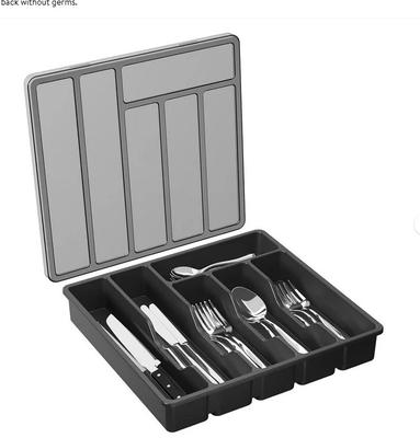 Organizador de cajones para cubiertos, bandeja expandible para utensilios de cocina, soporte ajustable para cubiertos y cubiertos, color negro.