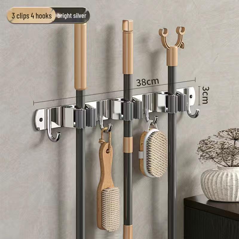 Stainless Steel No-Drill Mop & Broom Wall Mount Hanger