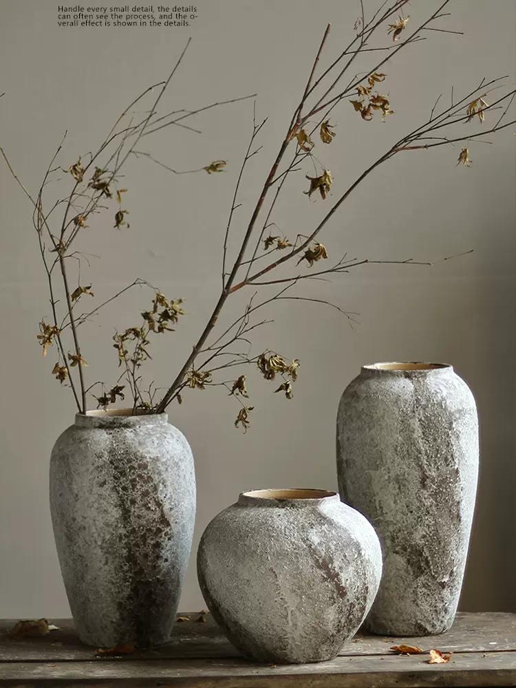 Wabi-Sabi Retro Chinese Ceramic Jar: Distressed Decorative Vase for Entrance, TV Cabinet, or Flower Arrangement.