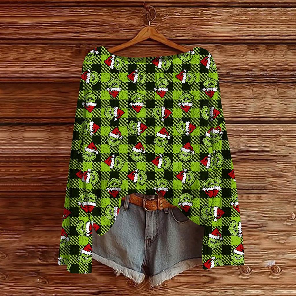 Women's Fashion Christmas Print Lightweight Sweater Casual Long-Sleeve Knit Pullover Top