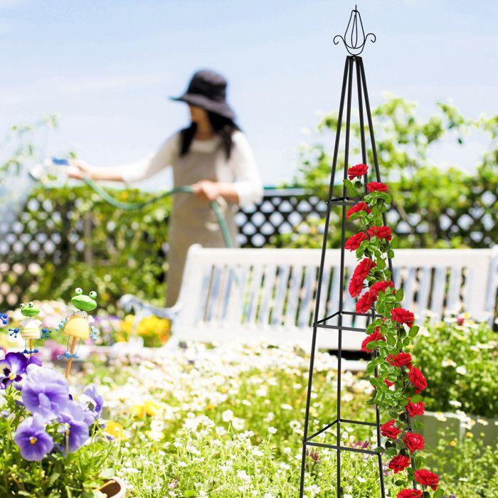 Relaxdays Trellis Pyramide, 204 M De Hauteur, Support Pour Plantes Grimpantes, En Métal, Stable, Tour Pour Rosier, Noir