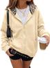 Damen Leopard Print Reißverschluss Hoodie Langarm Fleecegefüttert Lässige Sweatshirtjacke
