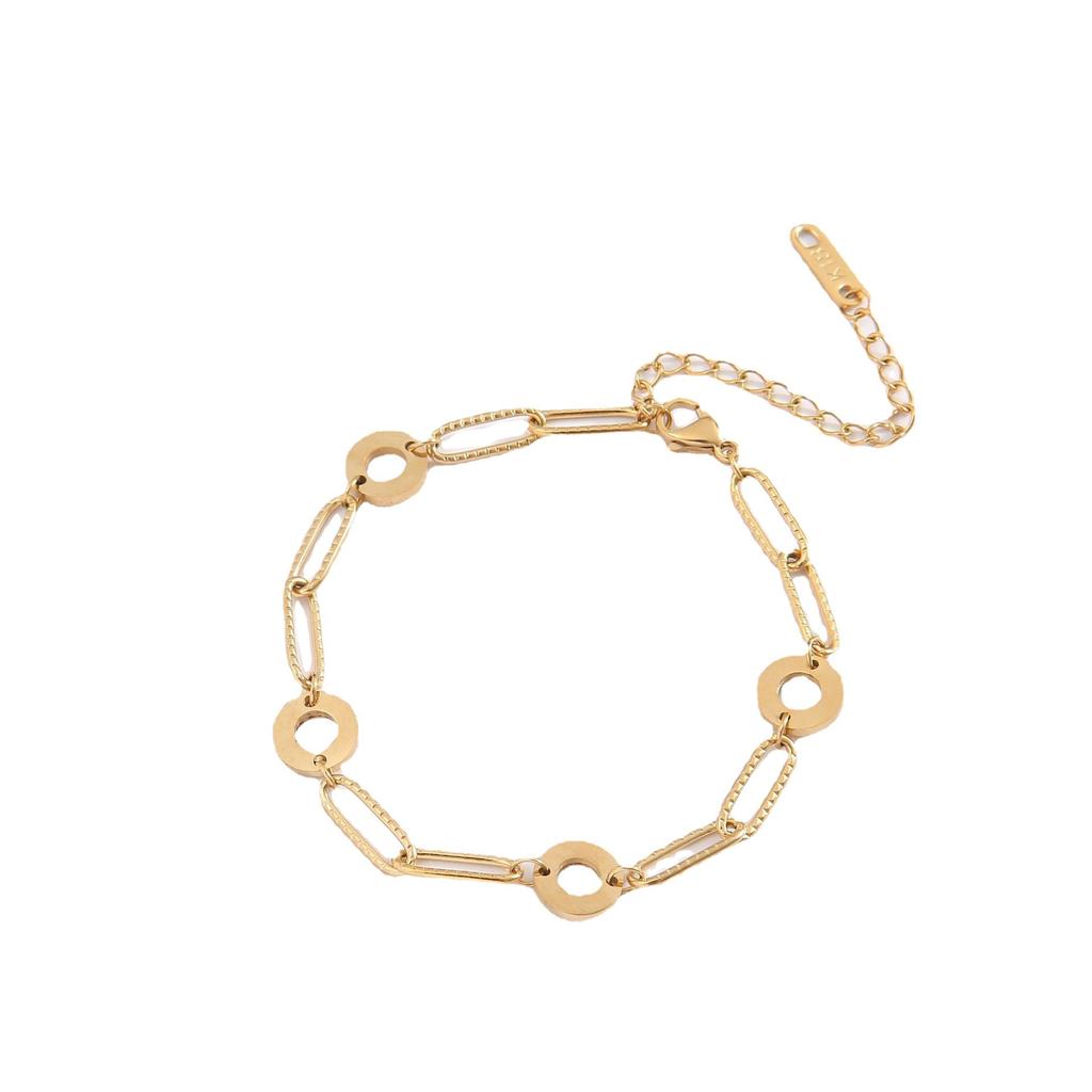 Fashion Titanium Steel Chain Bracelet for Women 4 Rings Buckle Gold Anklet Simple Female Bracelet Jewelry