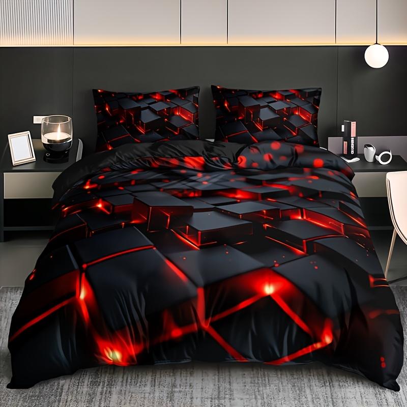 

Geometric Red 3D Cube Duvet Cover Set Polyester Breathable Bedding With 2 Pillowcases Machine Washable Digital Print 90X200cm 2PCS