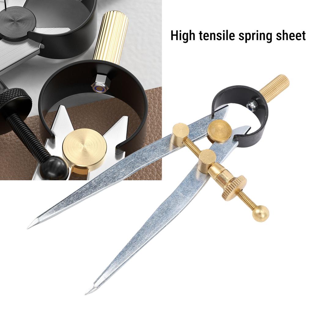 Spring Wing Divider Caliper Adjustable Lockable 4in 150mm Steel Leather Compass Creaser Drafting Compass Tool for Woodworking