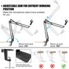 Microphone Desk Arm Stand Mount Boom Scissor Smartphone Clip Mic Holder with Tripod Mic Arm 360 Degree Rotation