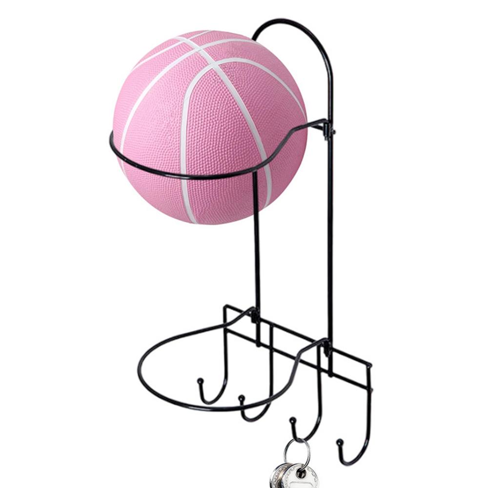 Wall Ball Holder 2 Layer Basketball Holder Wall Mounted Ball Rack Steel Sports Equipment Organizer No Drill Storage Shelf For