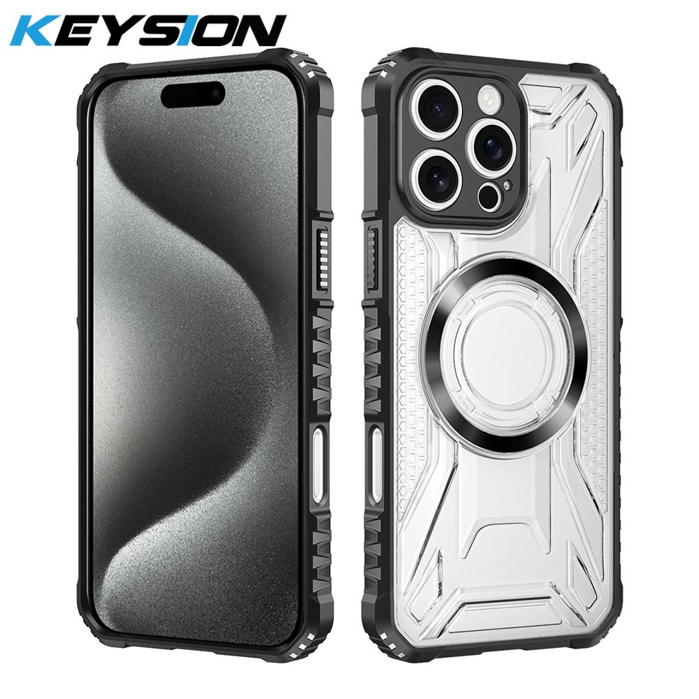 KEYSION Transparent Magnetic Case for MagSafe for iPhone 15 Pro Max 14 Plus Silicone+PC Shockproof Phone Cover for iPhone 13 Pro Max