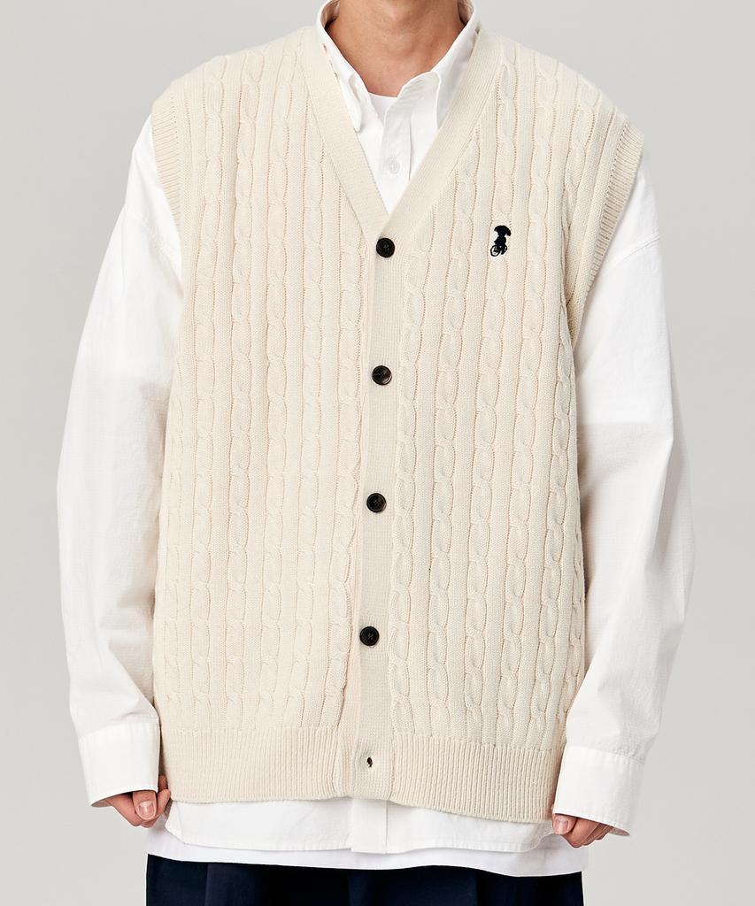 Takeasy Cable Smallakku Vest Cardigan (Ivory)