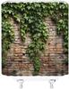 Green Leaves Shower Curtain Brick Wall Garden Landscape Nature Plant Rustic Country Red Brown Stone Wall Creative Bathroom Decor