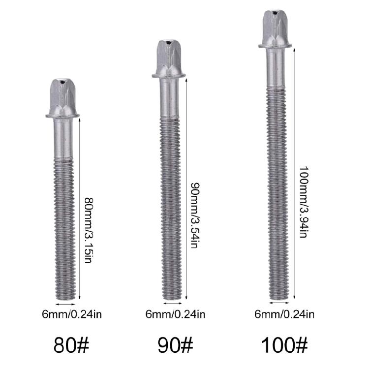 10Pcs Long Drum Tension Rod Metal Tight Screw Snare Bass Drum Hardware Parts