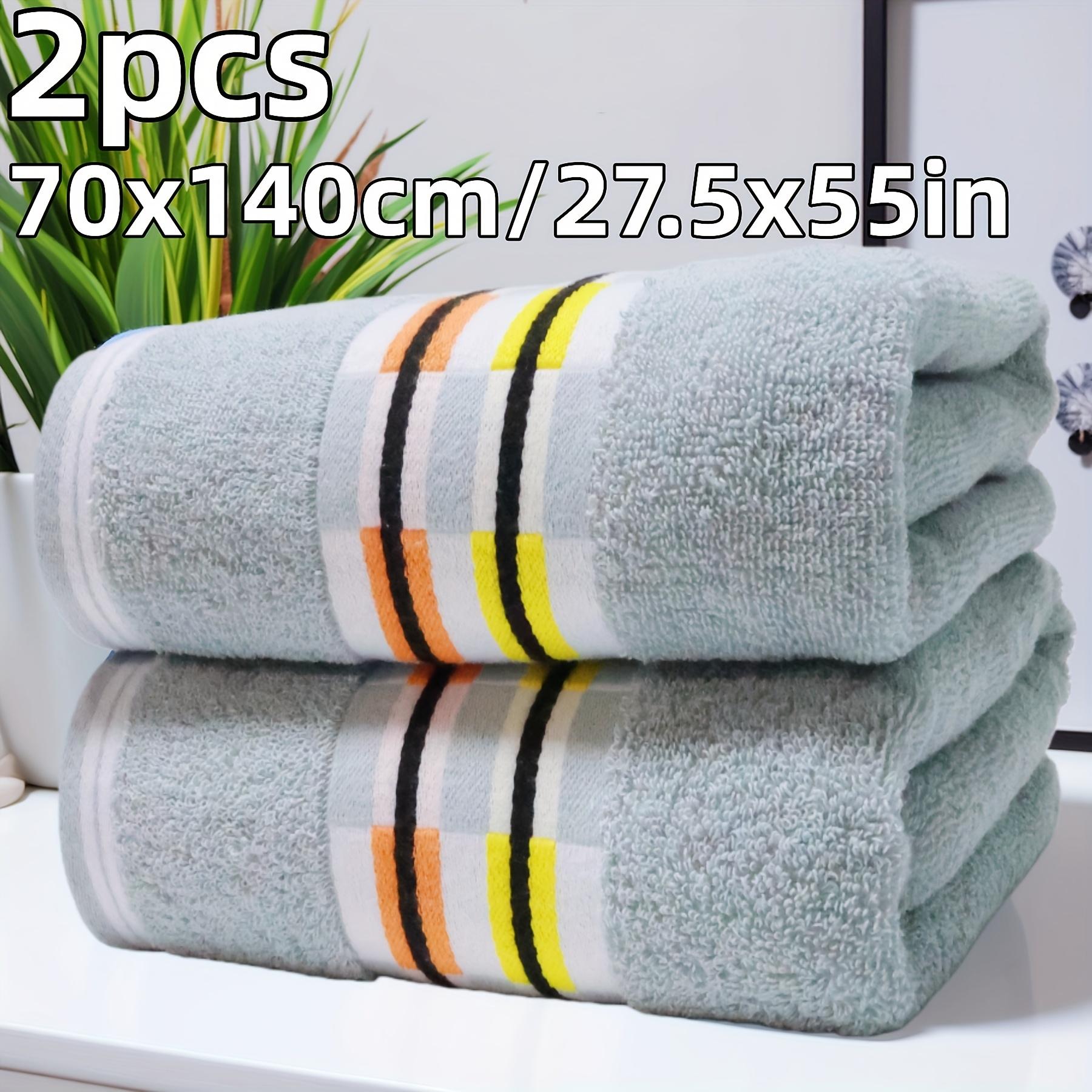 

2 Pcs Striped 100% Cotton Bath Towels 70x140cm Ultra-Soft Thick Highly Absorbent Quick-Drying for Hotel Home Adult Bathroom Use 2pcs темно серый